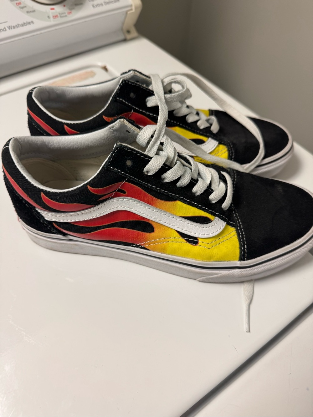 Vans Old Skool Sneakers with Red and Yellow Flame Graphic